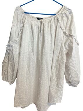 Woman’s Chaps white eyelet cotton peasant blouse  ruffle sleeves size 2XL Boho